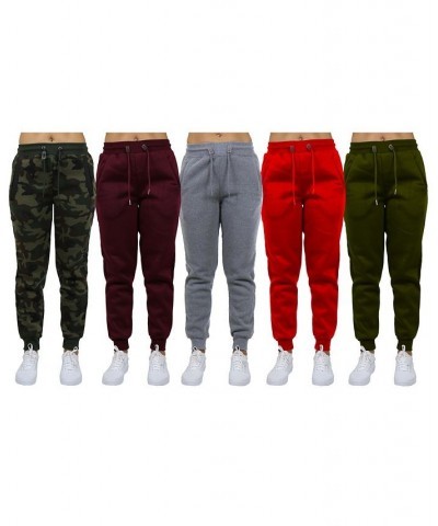 Women's Loose-Fit Fleece Jogger Sweatpants-5 Pack Red-Burgundy-Olive-Heather Grey-Woodland $40.50 Pants