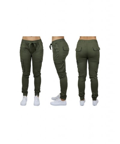 Women's Cotton Stretch Twill Cargo Loose Fit Joggers Olive $26.10 Pants