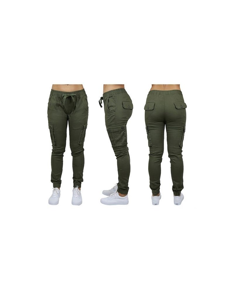 Women's Cotton Stretch Twill Cargo Loose Fit Joggers Olive $26.10 Pants