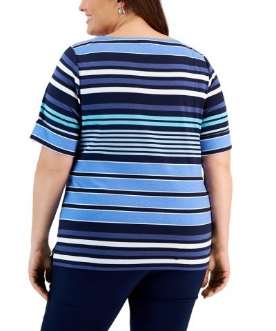 Plus Size Erica Striped Boat-Neck Top Blue $23.25 Tops