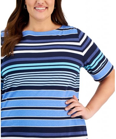 Plus Size Erica Striped Boat-Neck Top Blue $23.25 Tops