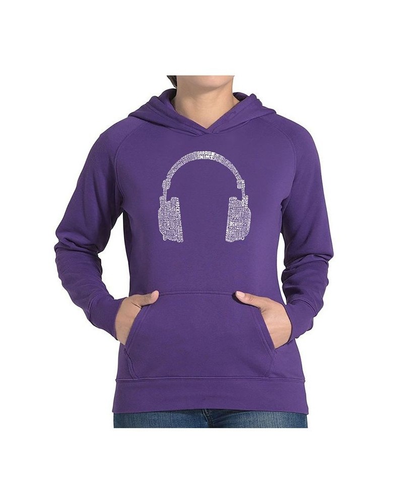 Women's Word Art Hooded Sweatshirt -63 Different Genres Of Music Purple $28.20 Sweatshirts