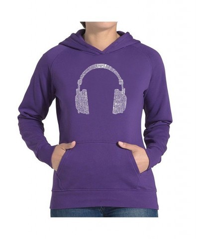 Women's Word Art Hooded Sweatshirt -63 Different Genres Of Music Purple $28.20 Sweatshirts