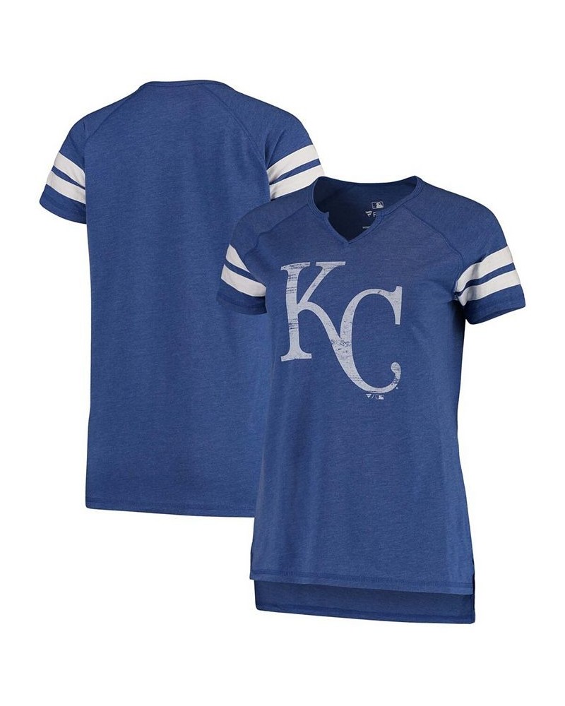 Women's Royal White Kansas City Royals Tri-Blend Wordmark Notch Neck T-shirt Royal $23.52 Tops