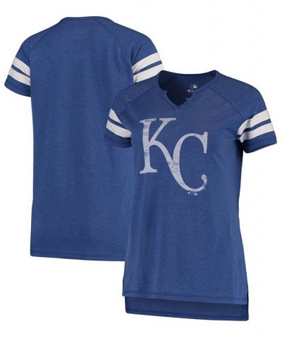 Women's Royal White Kansas City Royals Tri-Blend Wordmark Notch Neck T-shirt Royal $23.52 Tops