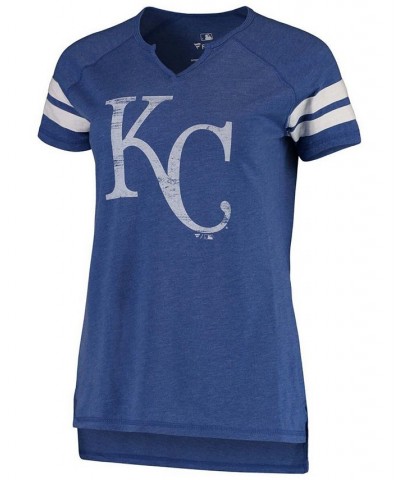 Women's Royal White Kansas City Royals Tri-Blend Wordmark Notch Neck T-shirt Royal $23.52 Tops