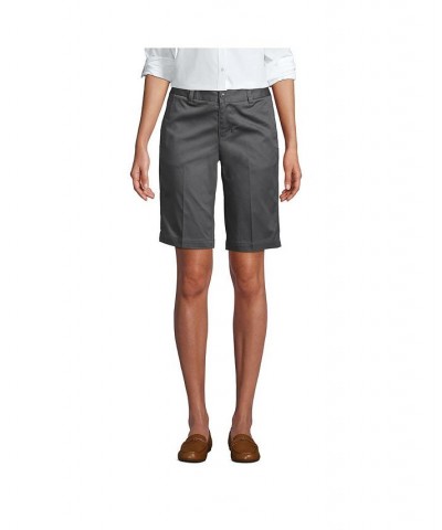 School Uniform Women's Plain Front Blend Chino Shorts Gray $25.41 Shorts