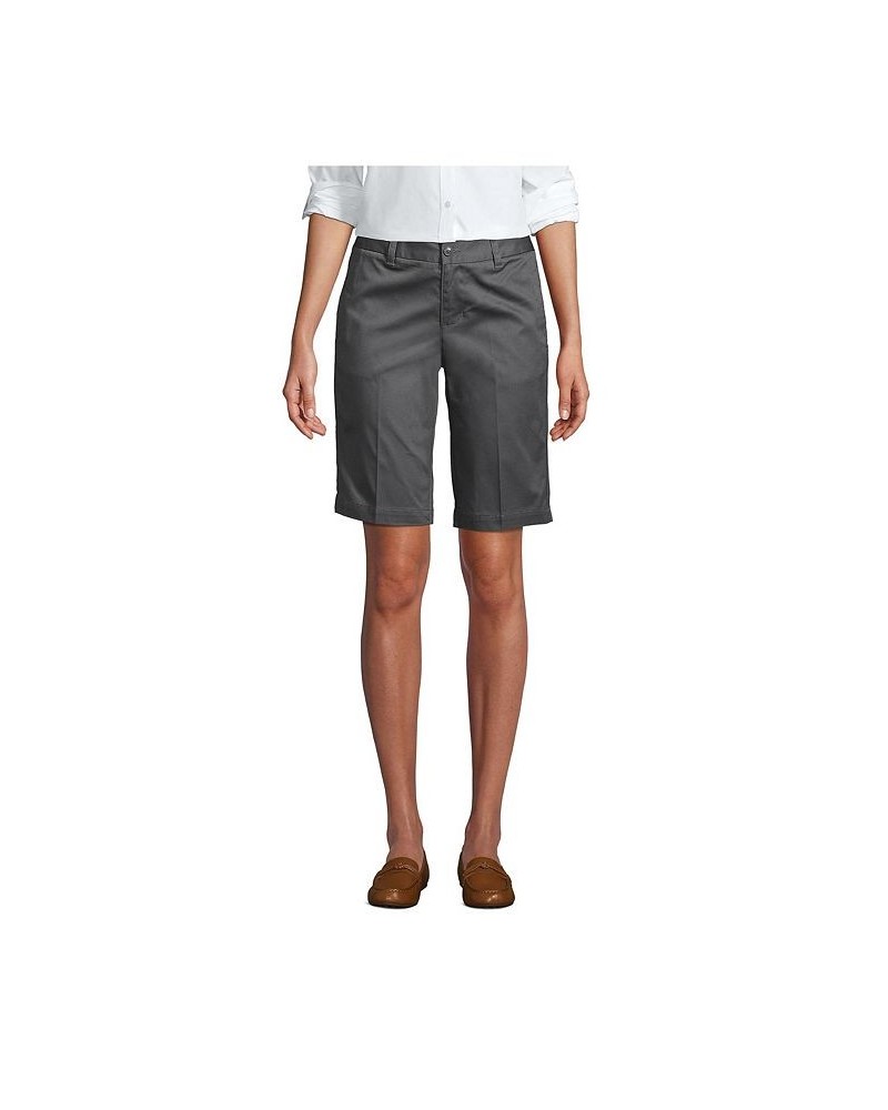 School Uniform Women's Plain Front Blend Chino Shorts Gray $25.41 Shorts