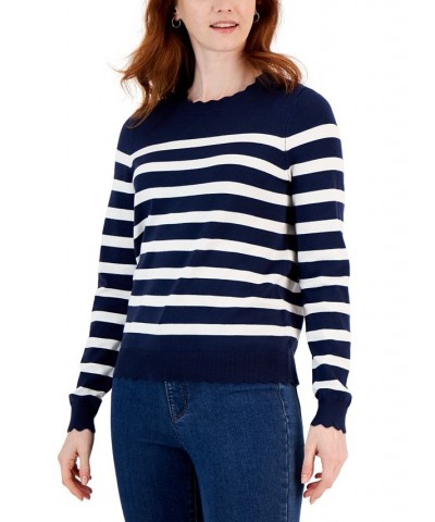 Women's Scalloped Edge Sweater Blue $18.14 Sweaters