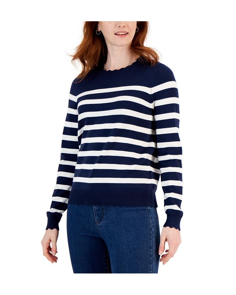 Women's Scalloped Edge Sweater Blue $18.14 Sweaters