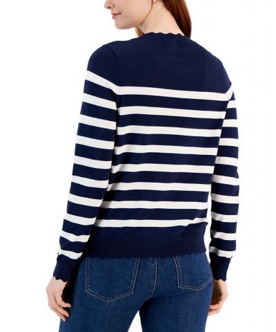 Women's Scalloped Edge Sweater Blue $18.14 Sweaters