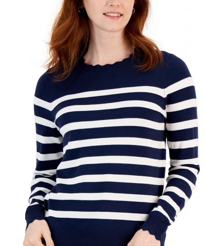 Women's Scalloped Edge Sweater Blue $18.14 Sweaters