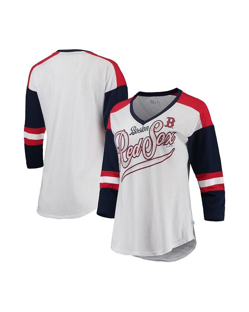 Women's White and Navy Boston Red Sox Base Runner 3/4-Sleeve V-Neck T-shirt White, Navy $23.65 Tops