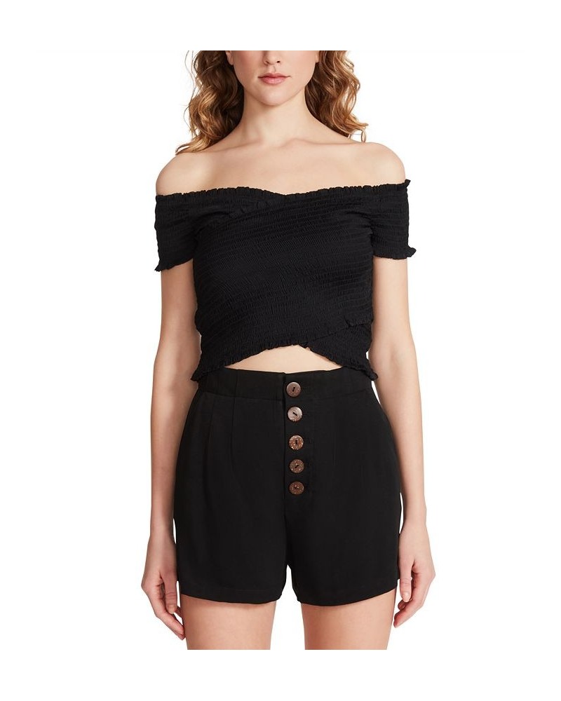 Women's Star Crossed Lover Smocked Top Black $13.41 Tops