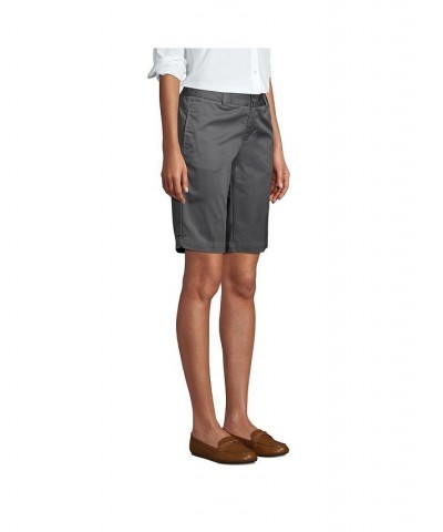 School Uniform Women's Plain Front Blend Chino Shorts Gray $25.41 Shorts