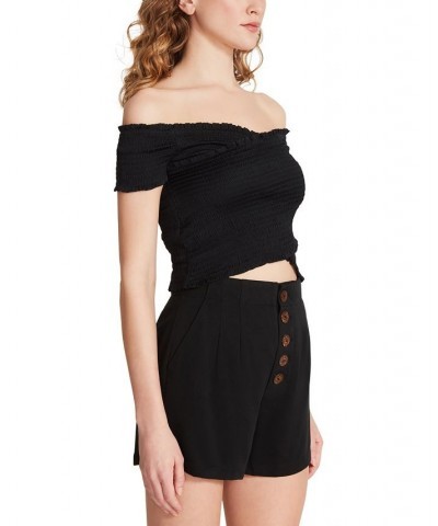 Women's Star Crossed Lover Smocked Top Black $13.41 Tops