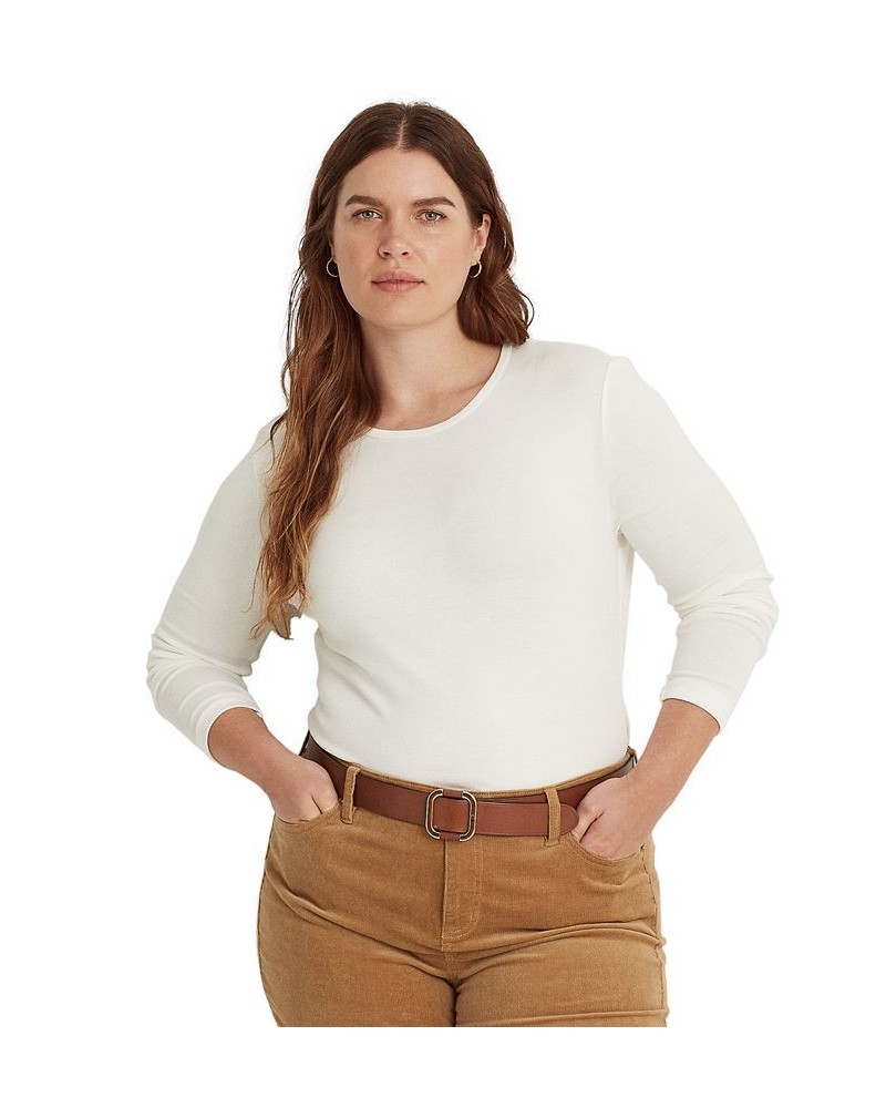 Plus Size Stretch Long-Sleeve Tee White $34.75 Tops