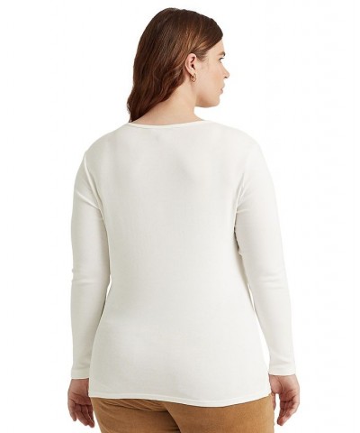 Plus Size Stretch Long-Sleeve Tee White $34.75 Tops