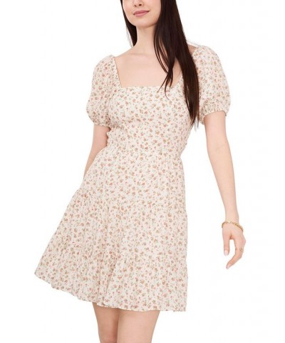 Women's Short Sleeve Square Neck Tie Back Dress Soft Rosettes $42.51 Dresses