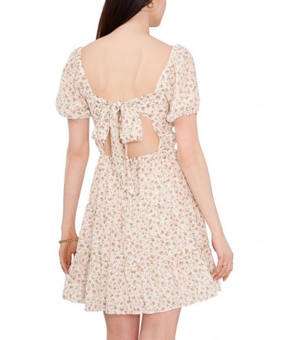 Women's Short Sleeve Square Neck Tie Back Dress Soft Rosettes $42.51 Dresses