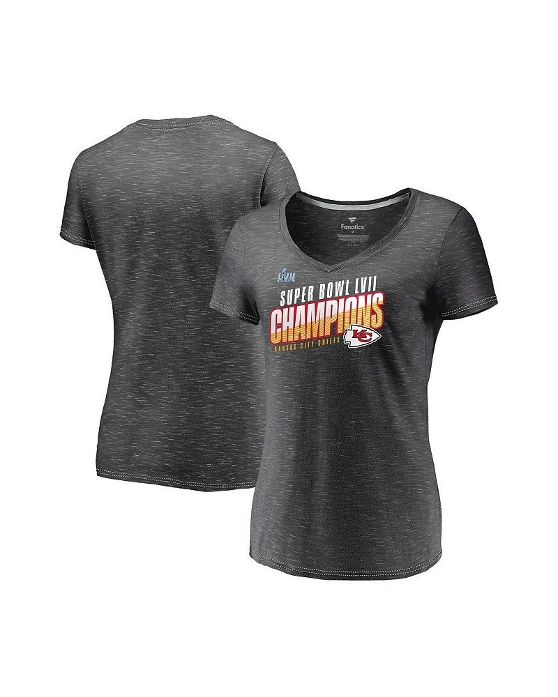 Women's Branded Gray Kansas City Chiefs Super Bowl LVII Champions Victory Formation V-Neck T-shirt Gray $23.39 Tops