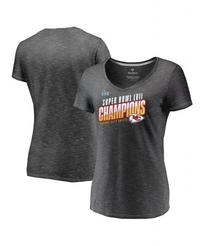 Women's Branded Gray Kansas City Chiefs Super Bowl LVII Champions Victory Formation V-Neck T-shirt Gray $23.39 Tops