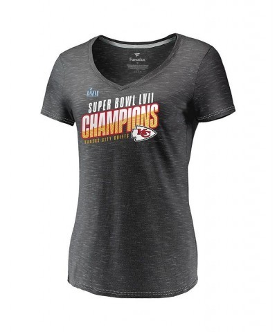 Women's Branded Gray Kansas City Chiefs Super Bowl LVII Champions Victory Formation V-Neck T-shirt Gray $23.39 Tops