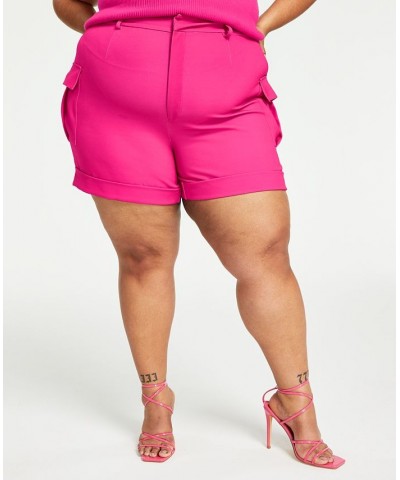 Trendy Plus Size High Rise Cargo Utility Shorts Pink $33.18 Shorts