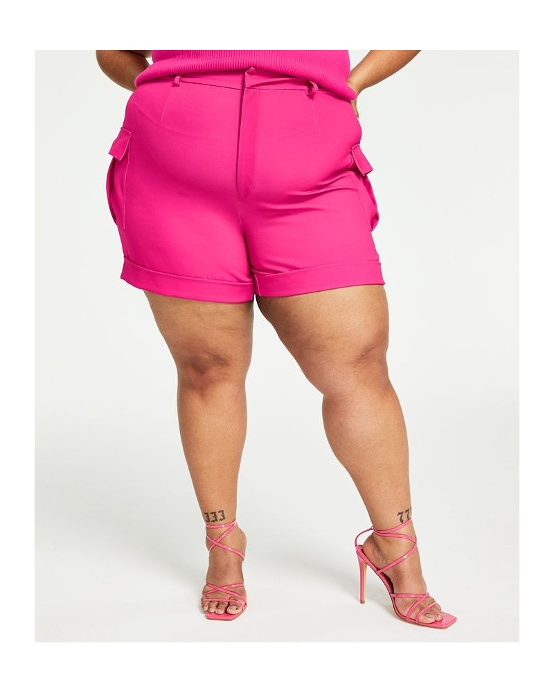 Trendy Plus Size High Rise Cargo Utility Shorts Pink $33.18 Shorts