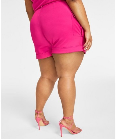 Trendy Plus Size High Rise Cargo Utility Shorts Pink $33.18 Shorts