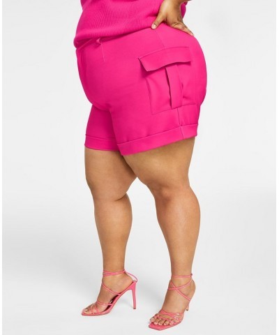 Trendy Plus Size High Rise Cargo Utility Shorts Pink $33.18 Shorts