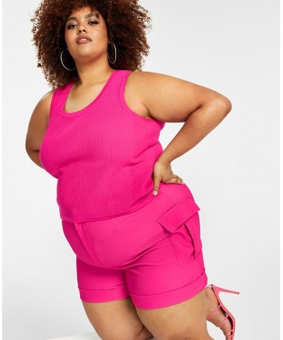 Trendy Plus Size High Rise Cargo Utility Shorts Pink $33.18 Shorts