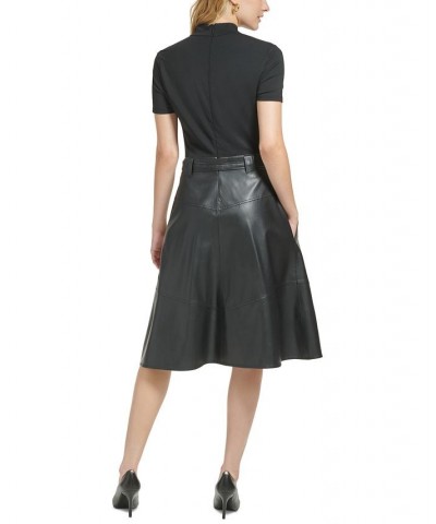 Women's Mixed-Media Midi Dress Black $80.64 Dresses