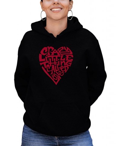 Women's Word Art Crazy Little Thing Called Love Hooded Sweatshirt Black $25.80 Sweatshirts