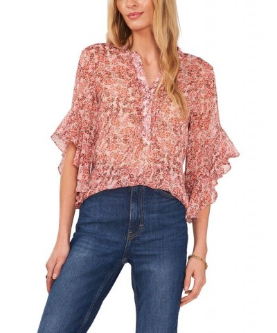 Women's Pintuck Flutter Sleeve Blouse Fresh Pink $37.38 Tops