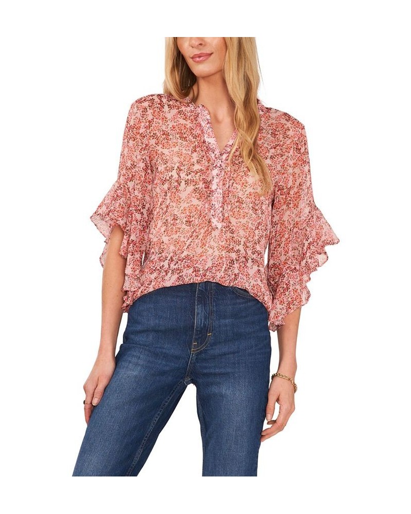 Women's Pintuck Flutter Sleeve Blouse Fresh Pink $37.38 Tops