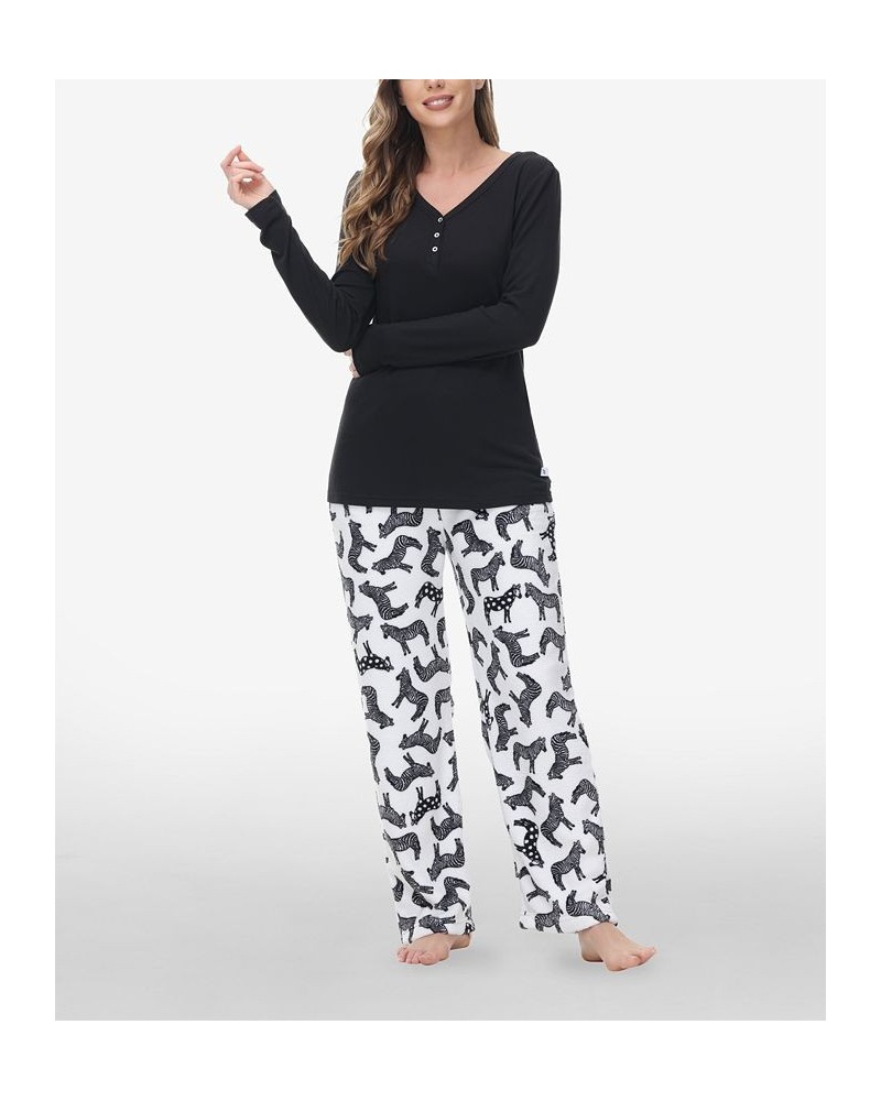 Women's Henley Top with Microlight Lounge Pant Set 2 Piece Dots $21.71 Sleepwear