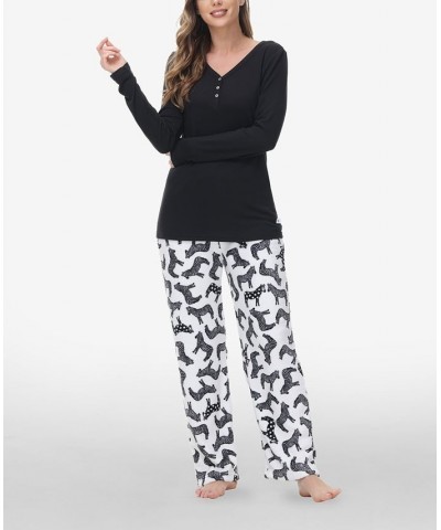 Women's Henley Top with Microlight Lounge Pant Set 2 Piece Dots $21.71 Sleepwear