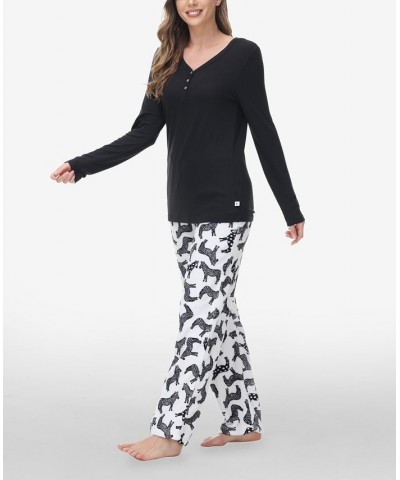 Women's Henley Top with Microlight Lounge Pant Set 2 Piece Dots $21.71 Sleepwear