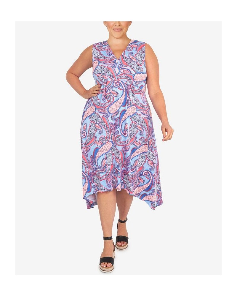 Plus Size Puff Paisley Dress Royal Multi $36.52 Dresses