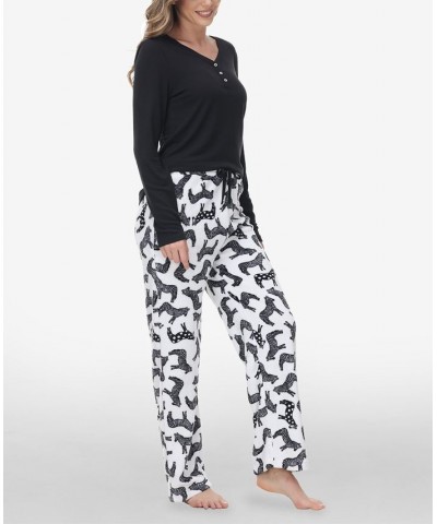 Women's Henley Top with Microlight Lounge Pant Set 2 Piece Dots $21.71 Sleepwear