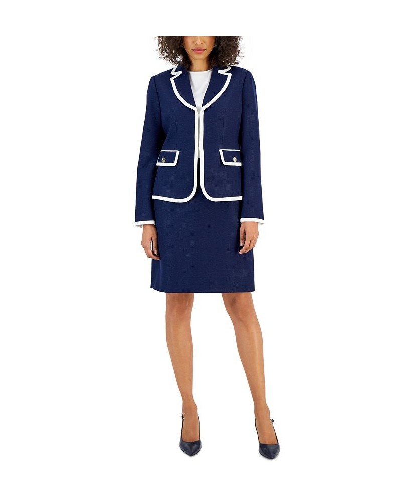 Women's Sparkle Contrast-Trim Jacket & Pencil Skirt Suit Blue $117.80 Suits