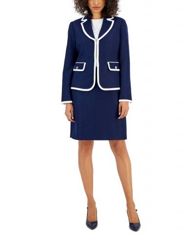 Women's Sparkle Contrast-Trim Jacket & Pencil Skirt Suit Blue $117.80 Suits