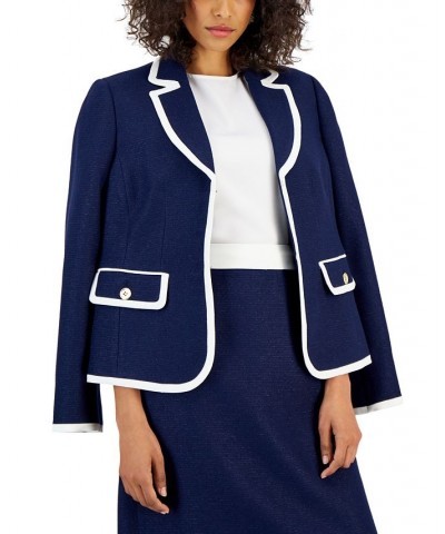 Women's Sparkle Contrast-Trim Jacket & Pencil Skirt Suit Blue $117.80 Suits