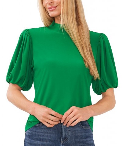 Women's Mock-Neck Short-Balloon-Sleeve Top Lush Green $23.61 Tops