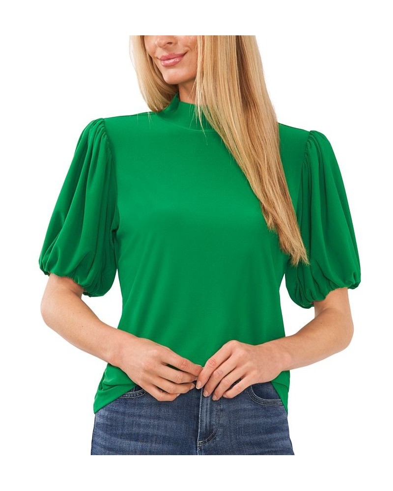 Women's Mock-Neck Short-Balloon-Sleeve Top Lush Green $23.61 Tops