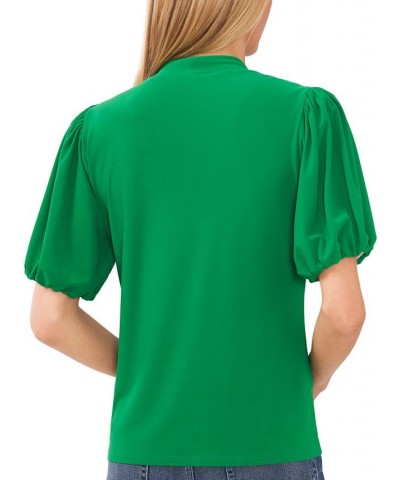 Women's Mock-Neck Short-Balloon-Sleeve Top Lush Green $23.61 Tops