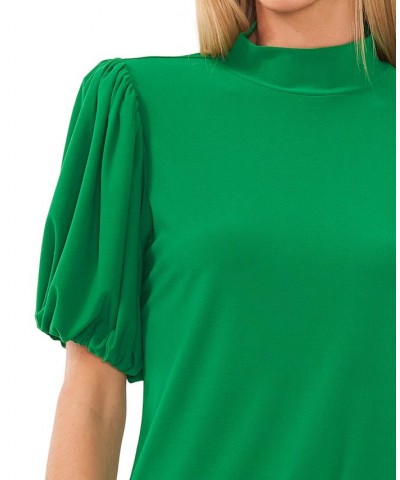 Women's Mock-Neck Short-Balloon-Sleeve Top Lush Green $23.61 Tops