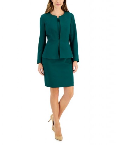 Peplum Crepe Sheath Dress Suit Regular and Petite Sizes Green $85.50 Suits