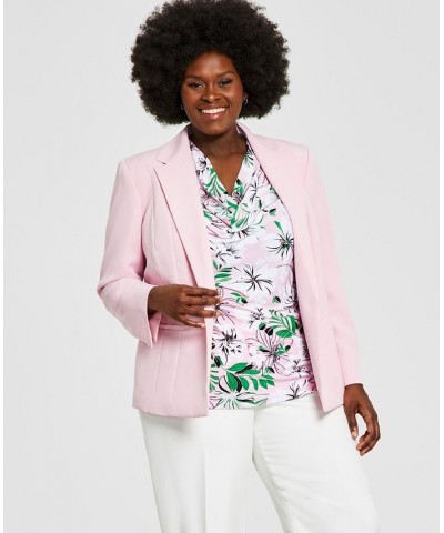 Plus Size Crepe One-Button Blazer Pink $35.70 Jackets